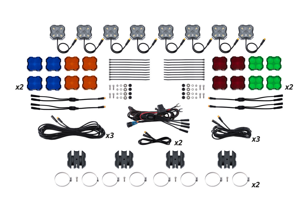 Stage Series SXS Rock Light Installer Kit (8-pack) - White Diffused M8 - DD7752 - Diode Dynamics