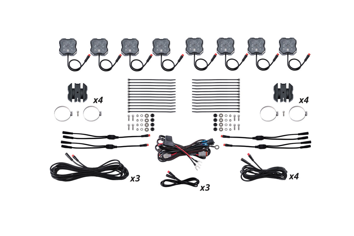Stage Series SXS Rock Light Installer Kit (8-pack) - RGBW M8 - DD7753 - Diode Dynamics