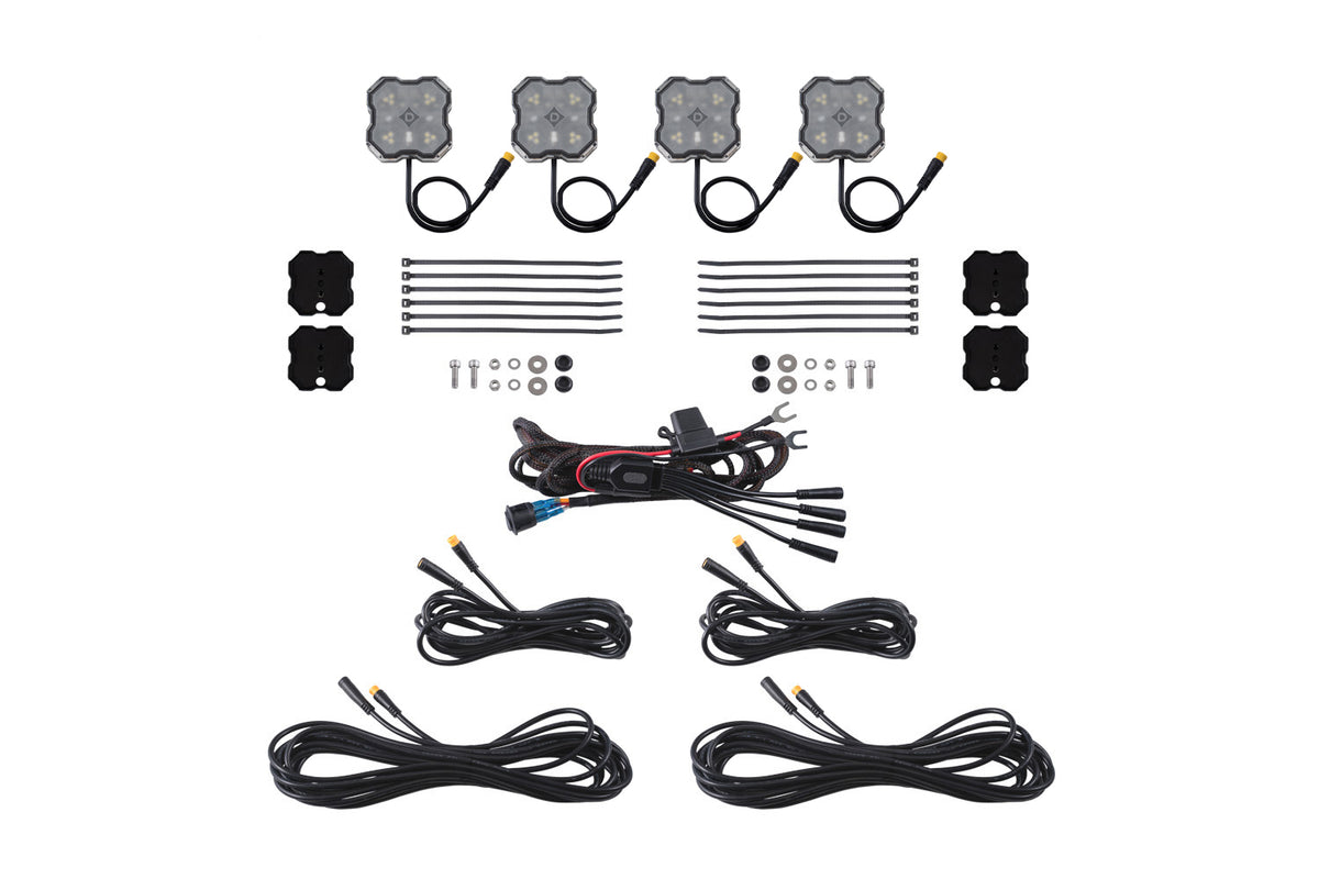 Stage Series LED Rock Light Kit (4-pack) - Red/White M8 Magnetic Mount - DD8745 - Diode Dynamics