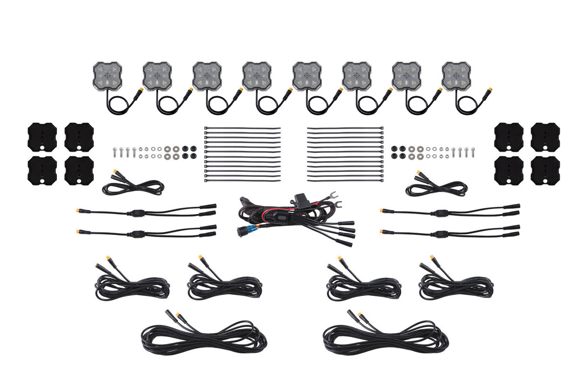 Stage Series LED Rock Light Kit (8-pack) - Red/White M8 Magnetic Mount - DD8747 - Diode Dynamics
