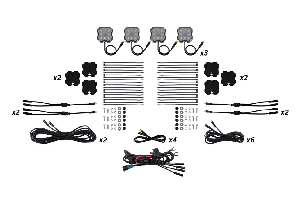 Stage Series LED Rock Light Kit (12-pack) - Red/White M8 Magnetic Mount - DD8749 - Diode Dynamics