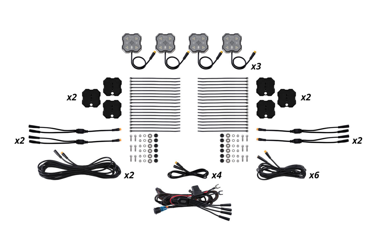 Stage Series LED Rock Light Kit (12-pack) - Red/White M8 Magnetic Mount - DD8749 - Diode Dynamics