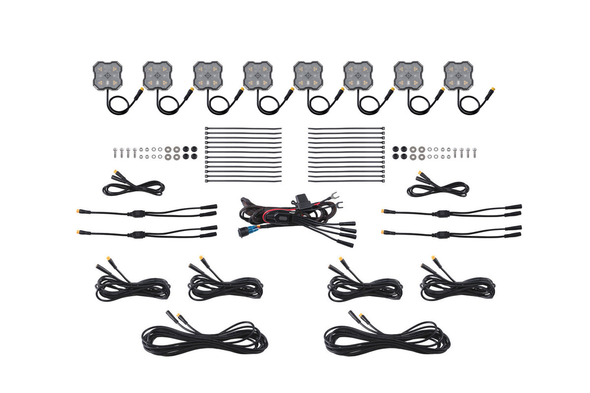 Stage Series LED Rock Light Kit (8-pack) - Amber/White M8 - DD8756 - Diode Dynamics
