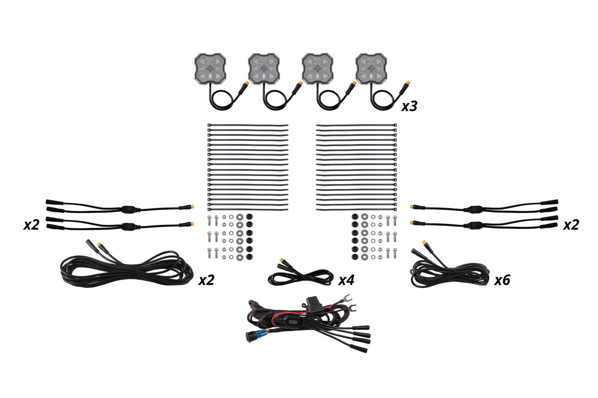 Stage Series LED Rock Light Kit (12-pack) - Amber/White M8 - DD8758 - Diode Dynamics