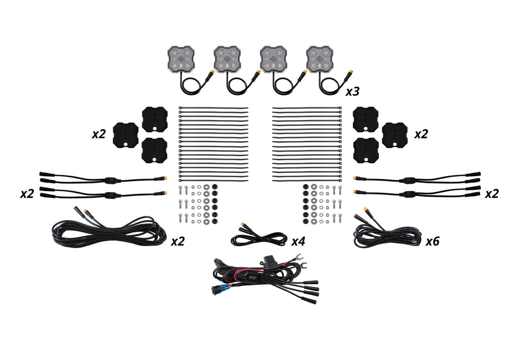 Stage Series LED Rock Light Kit (12-pack) - Amber/White M8 Magnetic Mount - DD8759 - Diode Dynamics