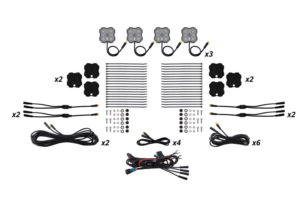 Stage Series LED Rock Light Kit (12-pack) - Amber/White M8 Magnetic Mount - DD8759 - Diode Dynamics